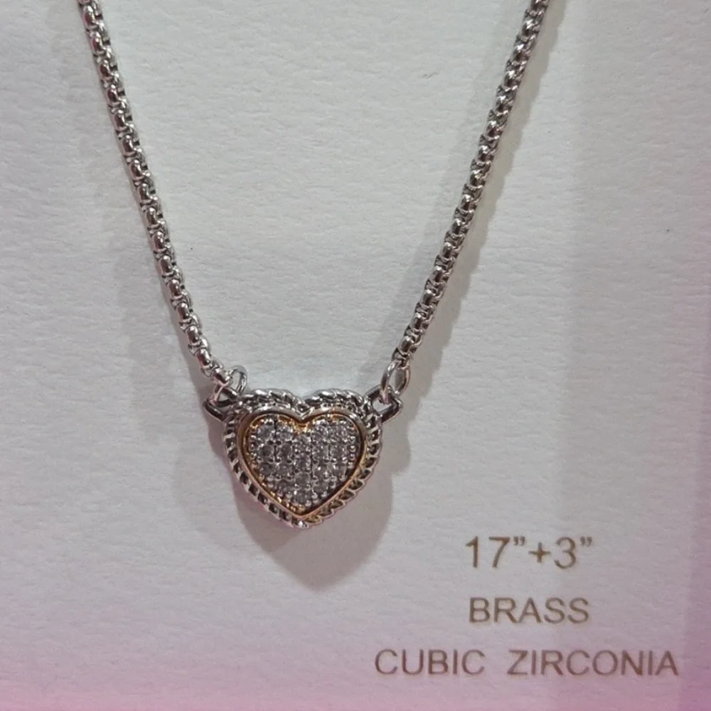 NWT ⚜️🩶⚜️ Persimmon Gorgeous Cubic Zirconia Heart Pendant Necklace - Picture 2 of 2